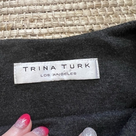 Trina Turk Three Quarter Sleeve Lined Gray Sheath Dress With Defined Waist - Picture 14 of 16